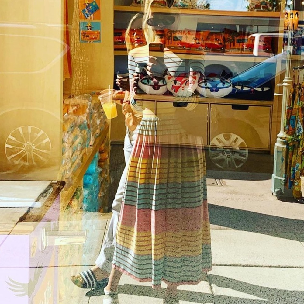 STINE GOYA Joel Multicolor Pastel Stripe Print Jersey Long Sleeve Midi Dress M